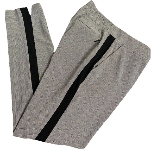 Athleta Brooklyn Ankle Pants Women 8T Black Plaid Work Comfort Stretch Waist - Picture 1 of 15